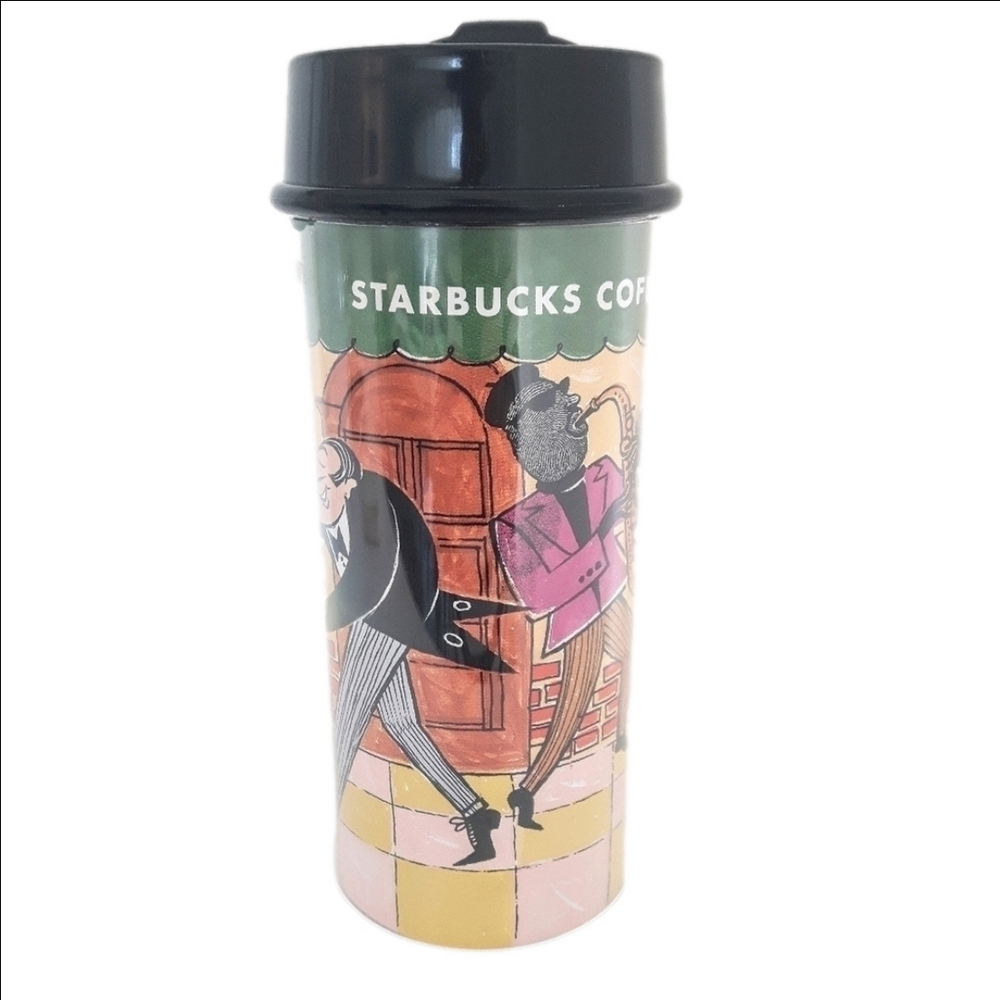VINTAGE Starbucks Bodum French Press Personal Traveller Tumbler "Jazz Scene"